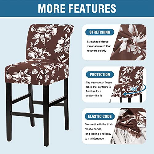 H.VERSAILTEX Stretch Bar Stool Cover Set of 4 Pub Counter Stool Chair Slipcover for Dining Room Cafe Height Side Chairs Feature Modern Floral Printed Design, Chocolate
