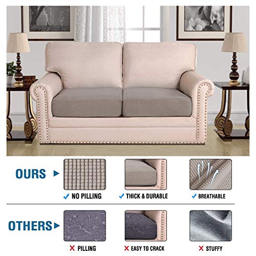 H.VERSAILTEX Super Stretch Individual Seat Cushion Covers Sofa Covers Couch Cushion Covers Slipcovers Featuring Thick Jacquard Textured Twill Fabric (2 Piece Large Sofa Cushion Covers, Taupe)