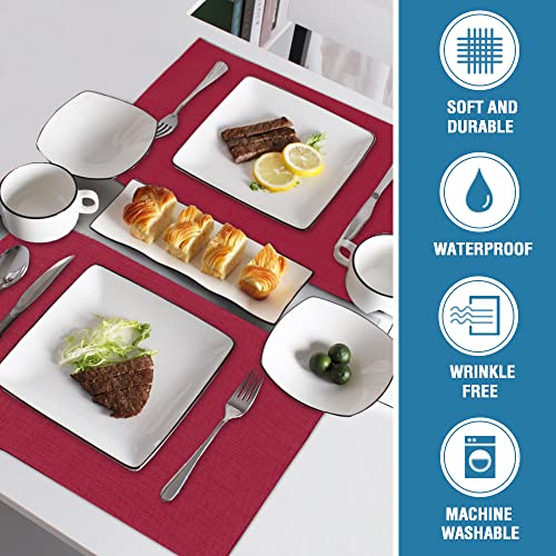 H.VERSAILTEX Linen Placemats Set of 6 Premium Solid Table Placemats for Dining Table Spill-Proof Waterproof Table Mats Heat-Resistant Kitchen Table Mats Washable, 12x18 inches, Cardinal Red