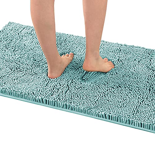 H.VERSAILTEX Bath Mat Bath Rug for Bathroom Luxury Chenille Bathroom Rug Mat Extra Soft and Absorbent Microfiber Shaggy Rugs Non Slip Rug Quick Dry Bath Mat Washable, 24 x 47 Inches, Canal Blue