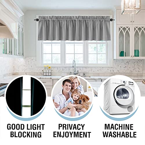 H.VERSAILTEX 100% Blackout Curtain Valances for Kitchen Windows/Bathroom/Living Room/Bedroom Thermal Insulated Rod Pocket Valances for Windows, 2 Pack, 52" x 18", Dove Gray