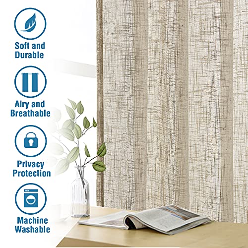Linen Curtains Natural Linen Blended Curtains for Living Room Burlap Linen Textured Curtains Light Filtering Nickel Grommet Curtains Bedroom Curtains 2 Panel Sets Privacy Added, 52" x 84", Angora