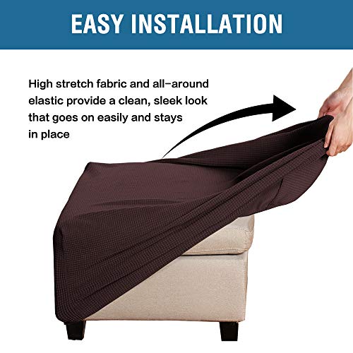 H.VERSAILTEX Square Ottoman Covers Ottoman Slipcovers Folding Storage Stool Furniture Protector Form Fit with Elastic Bottom, Stretch High Spandex Small Checks Jacquard Fabric(Medium,Chocolate)