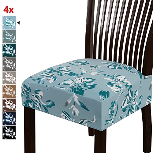 Chair Cover for Dining Room High Stretch Chair Seat Cover Removable Chair Seat Cushion Slipcovers Washable Kitchen Chair Cover Feature Soft Thick Bouncy Modern Style ( Aqua, Set of 4 )