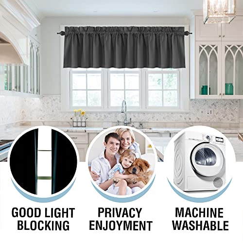 H.VERSAILTEX 100% Blackout Curtain Valances for Kitchen Windows/Bathroom/Living Room/Bedroom Thermal Insulated Rod Pocket Valances for Windows, 4 Pack, 52" x 18", Charcoal Gray