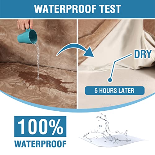 Sofa Slipcover 100% Waterproof Sofa Cover Couch Cover Premium Velvet Classic Flower Pattern Furniture Protector Non Slip with Elastic Straps for Pets Dogs Width Up to 52 Inch (Medium Sofa, Camel)