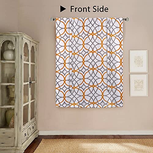 Blackout Curtain Thermal Insulated Adjustable Tie Up Shade Balloon Window Shade, Room Darkening Rod Pocket Curtain - 42" Wide by 63" Long - Mustard and Grey Geo Pattern