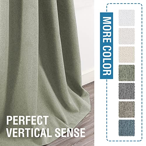 100% Blackout Linen Curtains 84 inches Long Thermal Curtains for Living Room Textured Burlap Curtains with Double Face Linen Grommet Soundproof Bedroom Curtains 52 x 84 Inch, 2 Panels - Sage