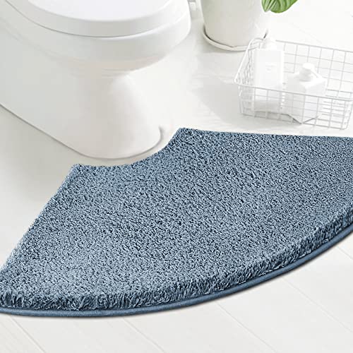 H.VERSAILTEX Toilet Rug Toilet Mats for Bathroom Curved Bath Mat Non Slip Corner Bath Rug Carpet for Toilet Extra Soft Thick Absorbent Contour Toilet Mat Washable, 20 x 38.5 inch - Stone Blue