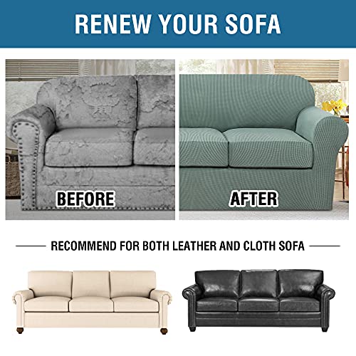 H.VERSAILTEX 4 Piece Stretch Sofa Covers for 3 Cushion Couch Covers for Living Room Furniture Slipcovers (Base Cover Plus 3 Seat Cushion Covers) Upgraded Thicker Jacquard Fabric (XL Sofa, Sage)