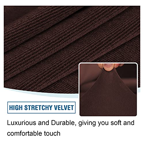 Armless Chair Slipcover Thick Striped Velvet Accent Chair Cover for Living Room High Stretch Slipper Chair Slipcover Removable Furniture Protector with Elastic Bottom, Machine Washable, Chocolate