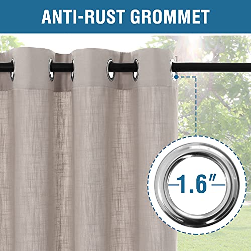 Outdoor Blackout Curtain for Patio Waterproof Linen Look Heavy Duty Indoor/Outdoor Solid Rustproof Grommet Curtain Thermal Insulated Sunlight Block Drape for Gazebo/Porch, 52”W X 84”L, Stone, 1 Panel