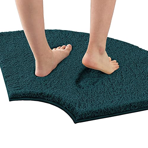 H.VERSAILTEX Toilet Rug Toilet Mats for Bathroom Curved Bath Mat Non Slip Corner Bath Rug Carpet for Toilet Extra Soft Thick Absorbent Contour Toilet Mat Washable, 20 x 38.5 inch - Dark Teal
