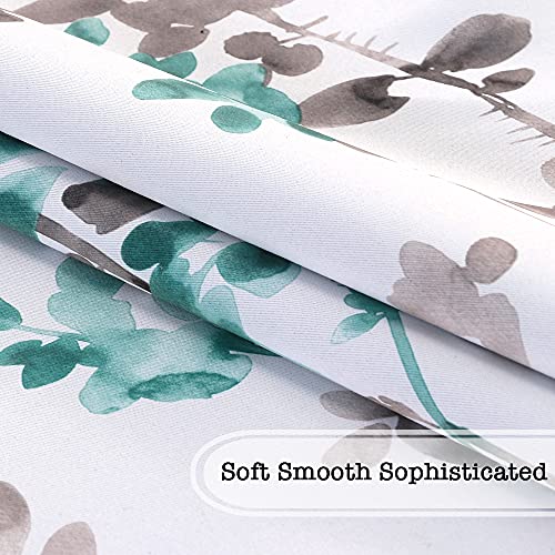 Blackout Tie Up Curtain - Thermal Insulated Balloon Curtain for Small Window Adjustable Kitchen Tie Up Curtain (Floral Pattern in Grey and Turquoise, Rod Pocket Panel, 42 inches W x 63 inches L)