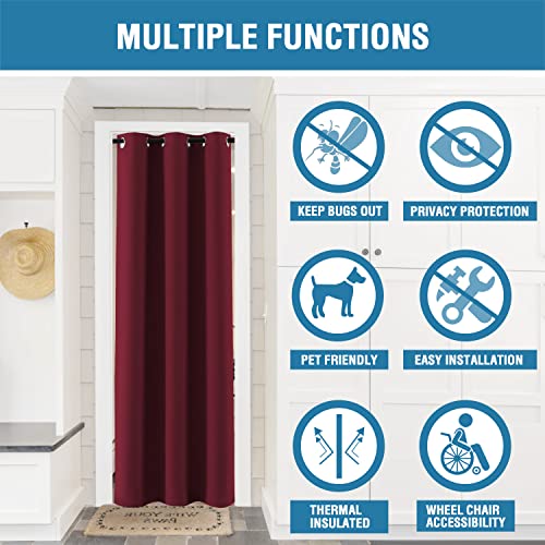 Doorway Curtain Blackout Closet Door Curtain Room Divider Window Treatment Curtain for Bedroom Thermal Insulated Privacy Drape Soundproof Grommet Door Curtain, 42 x 80 inches, 1 Panel, Burgundy