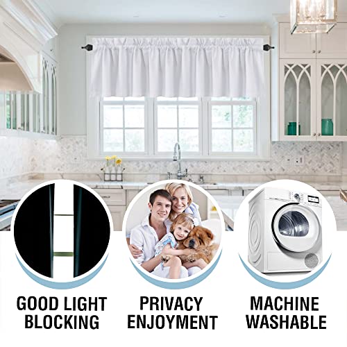 H.VERSAILTEX 100% Blackout Curtain Valances for Kitchen Windows/Bathroom/Living Room/Bedroom Thermal Insulated Rod Pocket Valances for Windows, 4 Pack, 52" x 18", Bleached White
