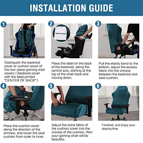 2 Piece Velvet Gaming Chair Covers Stretchable Game Chair Cover Protector Computer Chair Cover Computer Reclining Racing Ruffled Gamer Chair Protector Rotating Armchair Covers (Deep Teal)