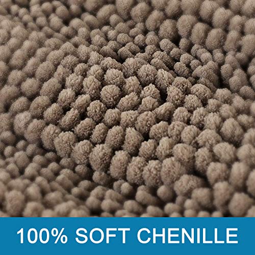 Bath Mats for Bathroom Non Slip Extra Thick Chenille Striped Bath Rug 24" x 36" Absorbent Non Skid Fluffy Soft Shaggy Rugs Washable Dry Fast Plush Mats for Indoor, Bath Room, Tub - Taupe Brown