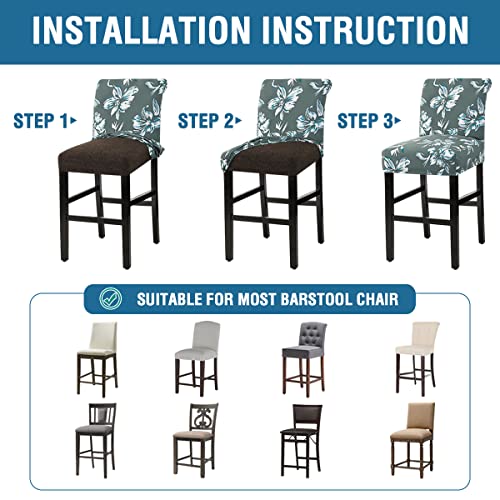 H.VERSAILTEX Stretch Bar Stool Cover Set of 4 Pub Counter Stool Chair Slipcover for Dining Room Cafe Height Side Chairs Feature Modern Floral Printed Design, Green