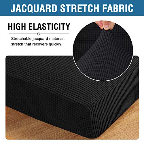 H.VERSAILTEX Super Stretch Individual Seat Cushion Covers Sofa Covers Couch Cushion Covers Slipcovers Featuring Thick Jacquard Textured Twill Fabric (2 Piece Large Sofa Cushion Covers, Black)