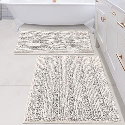 PrimeBeau Bathroom Rugs Bath Rug Set 22 Piece Bathroom Contour Rug Toilet Mat Sets Non Slip Contour Bath Rug Ultra Thick Water Absorbent Striped Bath Mats Washable