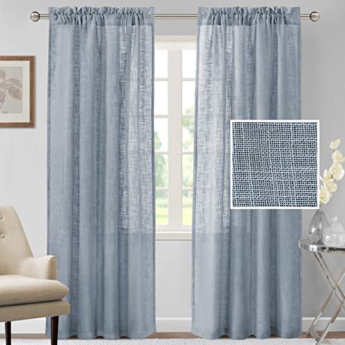 H.VERSAILTEX Linen Curtains 84 inches Long Natural Linen Blended Curtains for Living Room Burlap Linen Textured Curtains Light Filtering Rod Pocket Curtains Bedroom Curtains 2 Panel Sets, Stone Blue