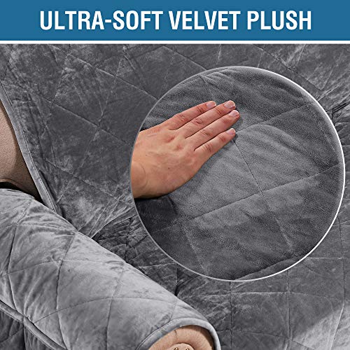 Thick Velvet Quilted Recliner Covers for Recliner Chair Covers Reclining Chair Slipcover Recliner Couch Cover with Non Slip Backing and Wider Elastic Strap (Checked - 79" x 68"- Grey)