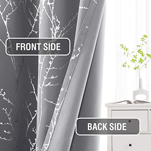 H.VERSAILTEX Blackout Curtains for Bedroom Foil Print Twig Tree Branch Thermal Insulated Grommet Curtain Drapes Light Blocking Thick Soft Window Curtains for Living 52 x 54 Inch Grey 2 Panels