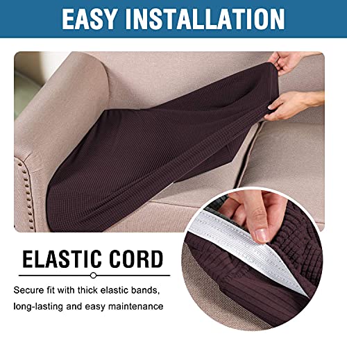H.VERSAILTEX Super Stretch Individual Seat Cushion Covers Sofa Covers Couch Cushion Covers Slipcovers Featuring Thick Jacquard Textured Twill Fabric (2 Piece Large Sofa Cushion Covers, Chocolate)