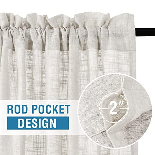 H.VERSAILTEX Linen Curtains 96 inches Long Natural Linen Blended Curtains for Living Room Burlap Linen Textured Curtains Light Filtering Rod Pocket Curtains Bedroom Curtains 2 Panel Sets, Off White