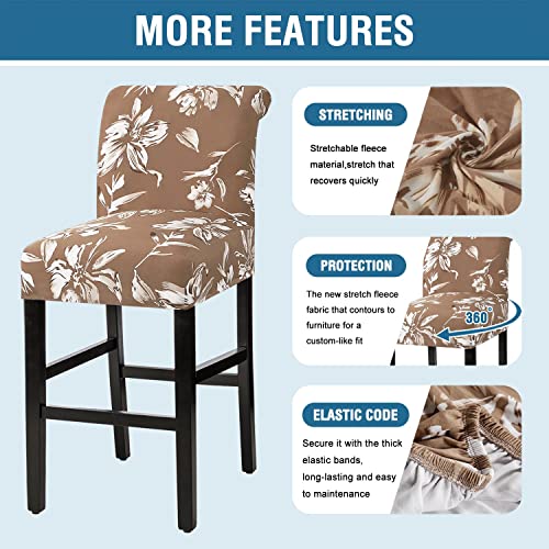H.VERSAILTEX Stretch Bar Stool Cover Set of 6 Pub Counter Stool Chair Slipcover for Dining Room Cafe Height Side Chairs Feature Modern Floral Printed Design, Camel
