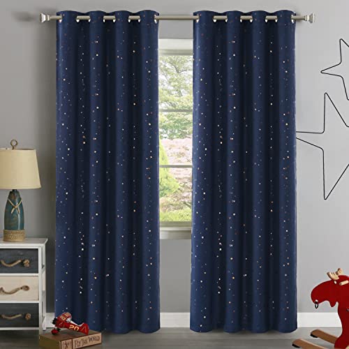 Blackout Star Curtains for Kids Room Boys Girls Twinkle Stars Thermal Insulated Cute Thick Soft Curtain Drapes, Grommet Top, 1 Panel, 52" W x 84" L, Navy/Bronze