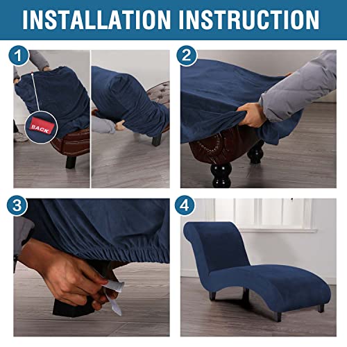 Chaise Lounge Cover Velvet Chaise Lounge Couch Cover High Stretch Chaise Lounge Slipcover Luxury Lounge Chair Cover for Living Room Soft Furniture Protector for Dog, Machine Washable, Navy