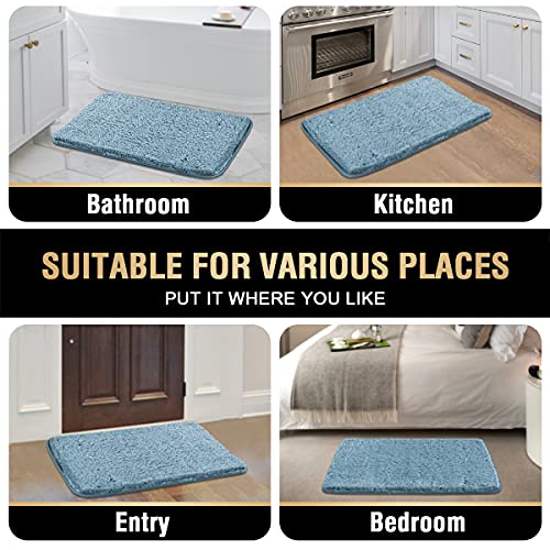Bathroom Rug Tufted Bath Rug Bath Mat Non Slip Area Rug 20" x 32" Extra Soft Thick Absorbent Shaggy Kitchen Rug Indoor Mat Washable Microfiber Bath Mat for Bathroom Living Room Fast Dry - Canal Blue