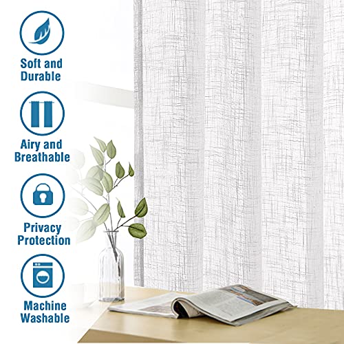H.VERSAILTEX Linen Curtains 96 inches Long Natural Linen Blended Curtains for Living Room Burlap Linen Textured Curtains Light Filtering Rod Pocket Curtains Bedroom Curtains 2 Panel Sets, White