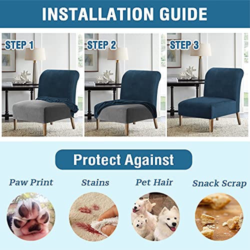 Armless Chair Slipcover Thick Striped Velvet Accent Chair Cover for Living Room High Stretch Slipper Chair Slipcover Removable Furniture Protector with Elastic Bottom, Machine Washable, Navy