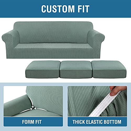 H.VERSAILTEX 4 Piece Stretch Sofa Covers for 3 Cushion Couch Covers for Living Room Furniture Slipcovers (Base Cover Plus 3 Seat Cushion Covers) Upgraded Thicker Jacquard Fabric (XL Sofa, Sage)
