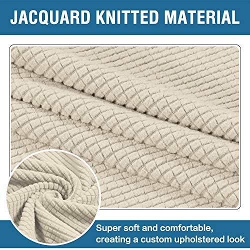 H.VERSAILTEX Square Ottoman Covers Ottoman Slipcovers Folding Storage Stool Furniture Protector Form Fit with Elastic Bottom, Stretch High Spandex Small Checks Jacquard Fabric(Medium,Natural)