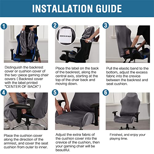 2 Piece Velvet Gaming Chair Covers Stretchable Game Chair Cover Protector Computer Chair Cover Computer Reclining Racing Ruffled Gamer Chair Protector Rotating Armchair Covers Without Chair (Grey)