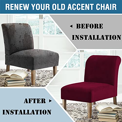 Velvet Accent Chair Covers High Stretch Armless Chair Covers for Living Room Luxury Thick Velvet Chair Slipcovers Modern Furniture Protector with Elastic Bottom, Machine Washable, Burgundy