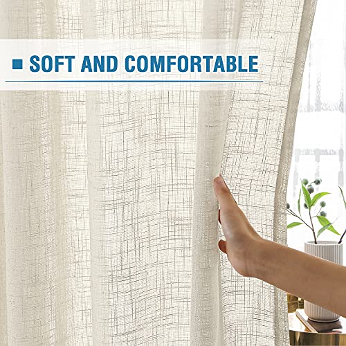 H.VERSAILTEX Linen Curtains Natural Linen Blended Curtains for Living Room Burlap Linen Textured Light Filtering Nickel Grommet Curtains Bedroom Curtains 2 Panel Sets Privacy Added, 52inx84in, Ivory