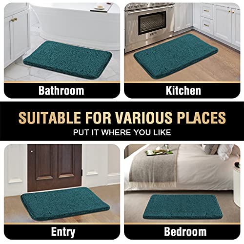 Bathroom Rug Tufted Bath Rug Bath Mat Non Slip Area Rug 17" x 24" Extra Soft Thick Absorbent Shaggy Kitchen Rug Indoor Mat Washable Microfiber Bath Mat for Bathroom Living Room Fast Dry - Dark Teal