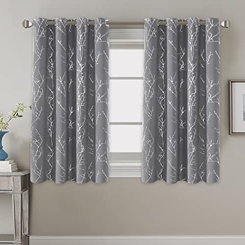 H.VERSAILTEX Blackout Curtains for Bedroom Foil Print Twig Tree Branch Thermal Insulated Grommet Curtain Drapes Light Blocking Thick Soft Window Curtains for Living 52 x 45 Inch Grey 2 Panels