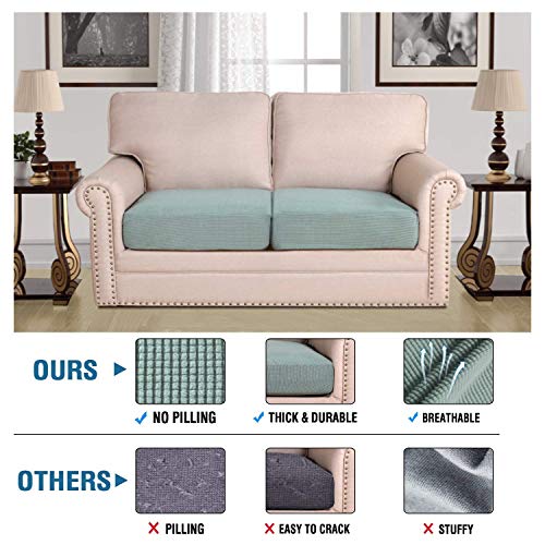 H.VERSAILTEX Super Stretch Individual Seat Cushion Covers Sofa Covers Couch Cushion Covers Slipcovers Featuring Thick Jacquard Textured Twill Fabric (2 Piece Large Sofa Cushion Covers, Sage)