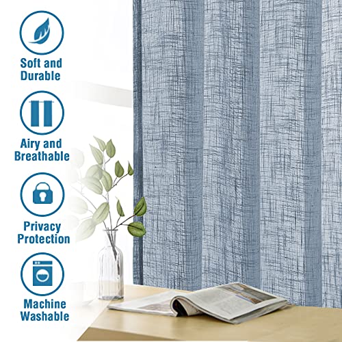 Linen Curtains Natural Linen Blended Curtains for Living Room Burlap Linen Textured Curtains Tab Top Curtains Elegant Energy Efficient Light Filtering Curtains (Set of 2, 52" x 96", Stone Blue)