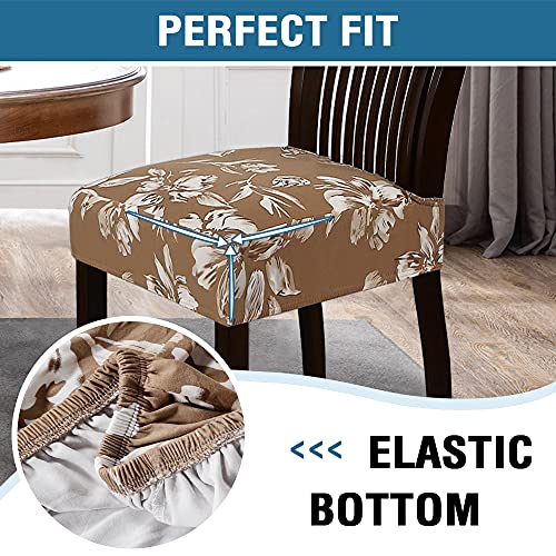 Chair Cover for Dining Room High Stretch Chair Seat Cover Removable Chair Seat Cushion Slipcovers Washable Kitchen Chair Cover Feature Soft Thick Bouncy Modern Style ( Camel, Set of 6 )