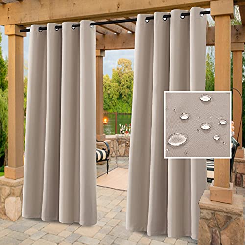 H.VERSAILTEX Indoor Outdoor Curtains for Patio Waterproof Stainless Steel Silver Grommet Thermal Insulated Blackout Outdoor Drapes for Deck/Gazebo, Natural, 52x84 Inch, 1 Panel