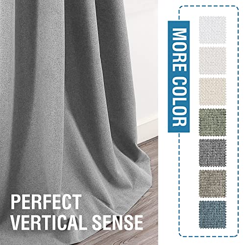 100% Blackout Linen Curtains 63 inches Long Thermal Curtains for Living Room Textured Burlap Curtains with Double Face Linen Grommet Soundproof Bedroom Curtains 52 x 63 Inch, 2 Panels - Grey