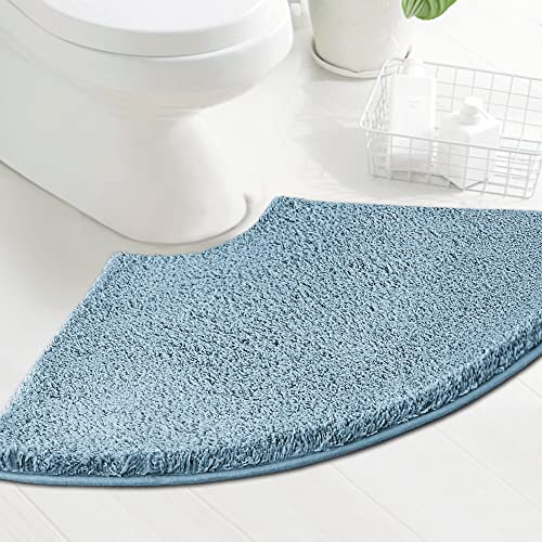 H.VERSAILTEX Toilet Rug Toilet Mats for Bathroom Curved Bath Mat Non Slip Corner Bath Rug Carpet for Toilet Extra Soft Thick Absorbent Contour Toilet Mat Washable, 20 x 38.5 inch - Canal Blue