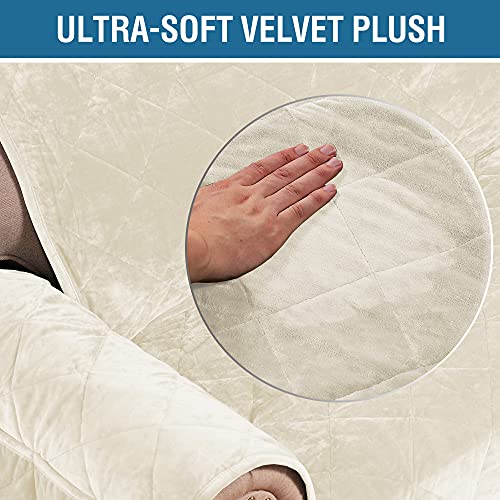 Thick Velvet Sofa Cover Extra Large Couch Cover for 3 Cushion Sofa Slipcover Washable Furniture Protector for Dogs, Non-Slip Elastic Straps Fit Sitting Width Up to 78"(Oversized Sofa, Ivory)